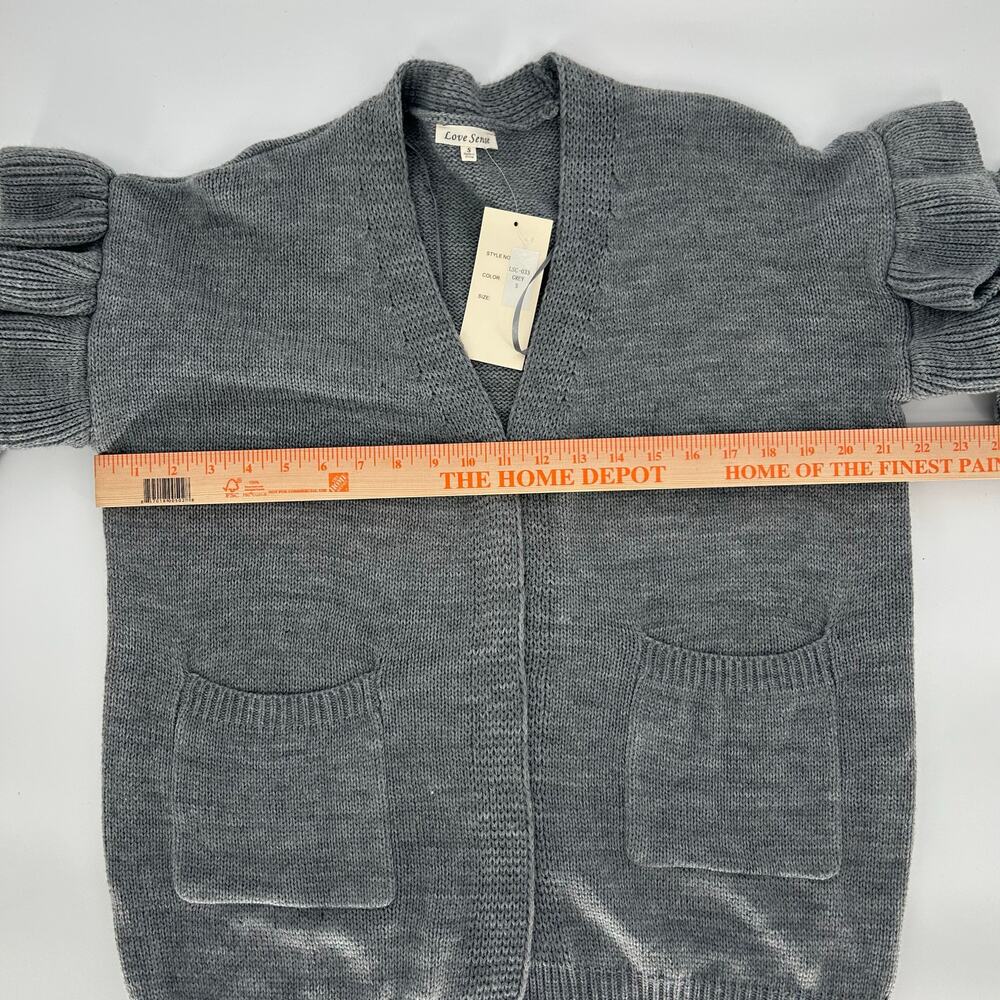 Love Sense Gray Cardigan Sz S NWT – Ruffle Statement Sleeves – Chunky Knit - Picture 6 of 7